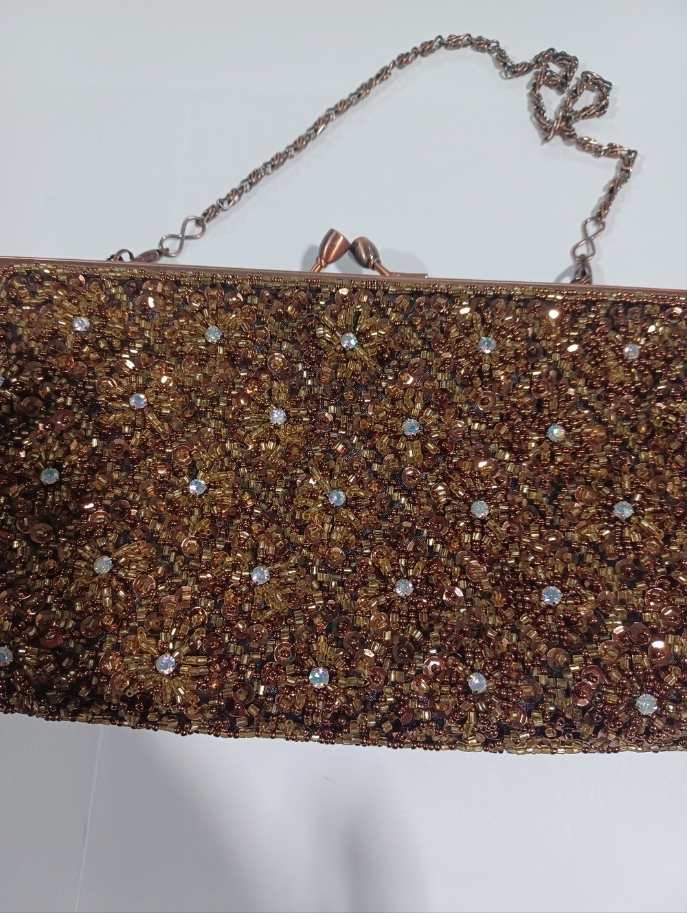 Vtg Bronze Sequin & Crystal Evening Clutch - Picture 5 of 6